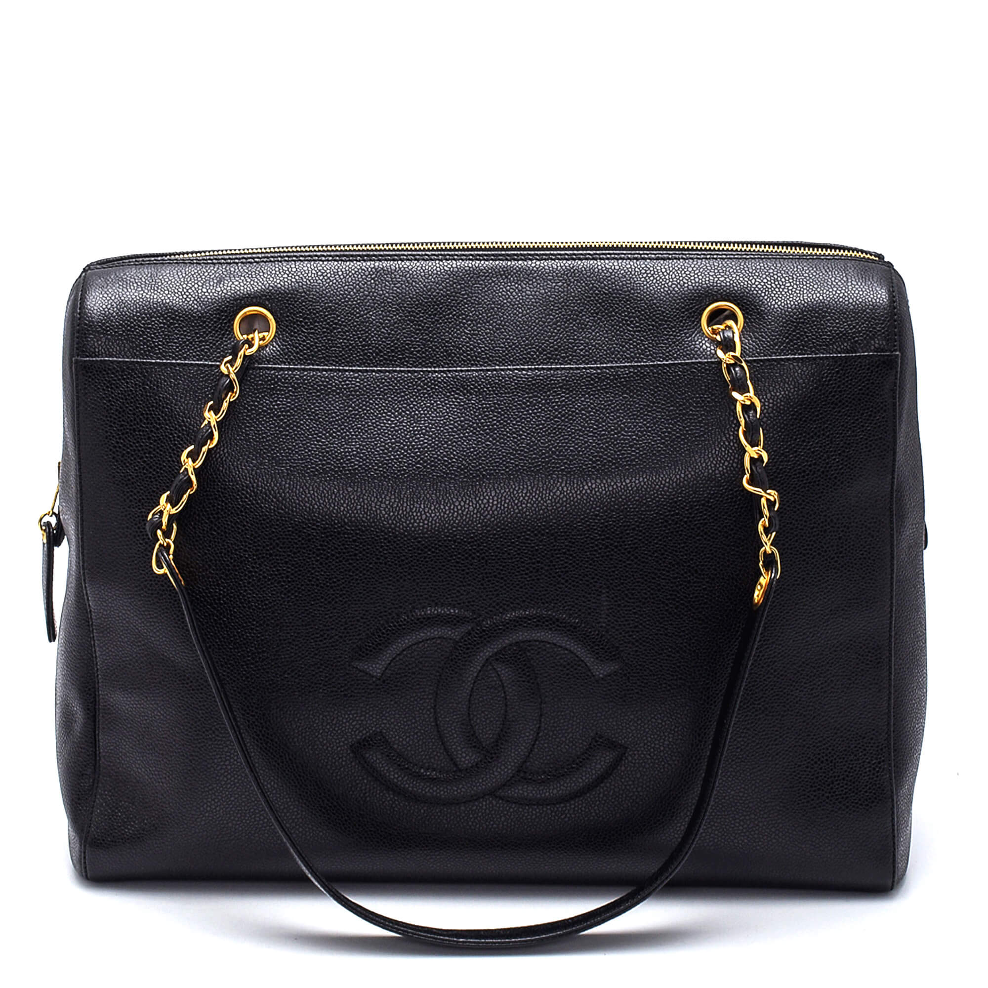 Chanel - Black Caviar Leather CC Large Vintage Shoulder Bag 